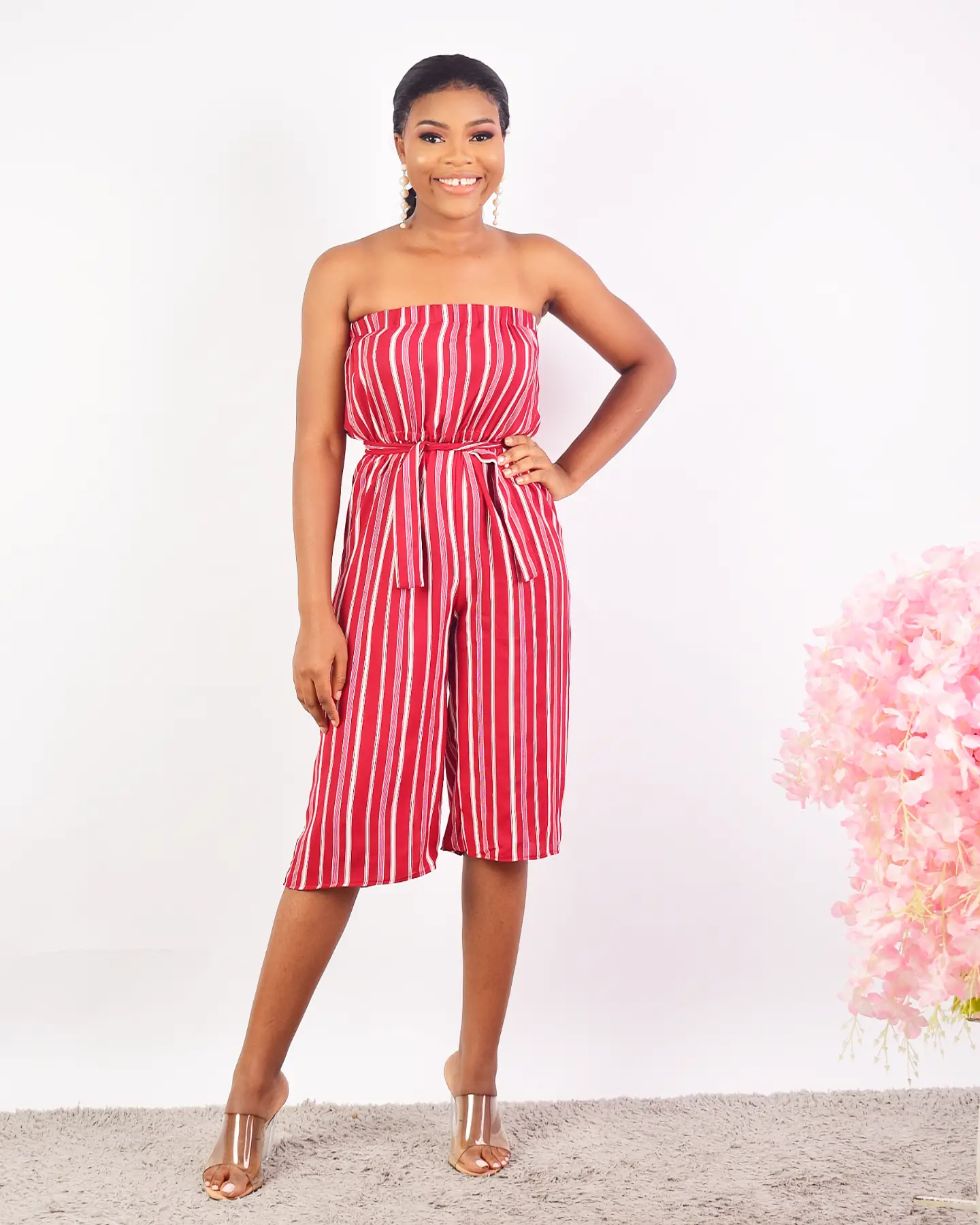 Strapless jumpsuit hot sale striped