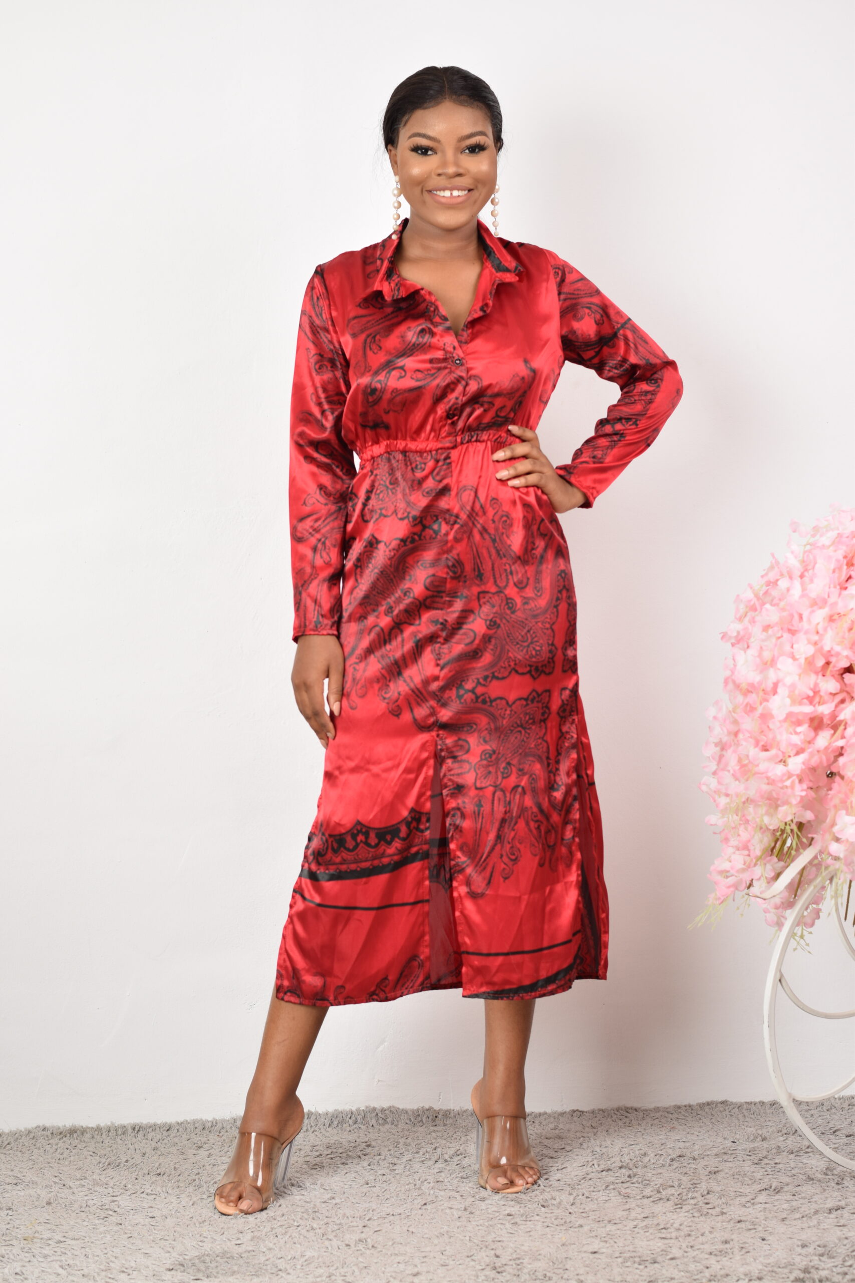 Red silk shift store dress