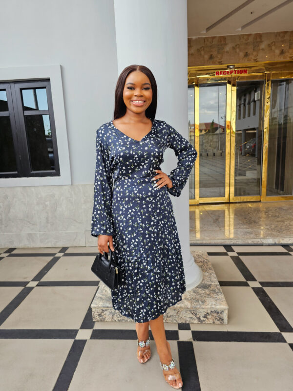 BLACK PRINT MIDI DRESS