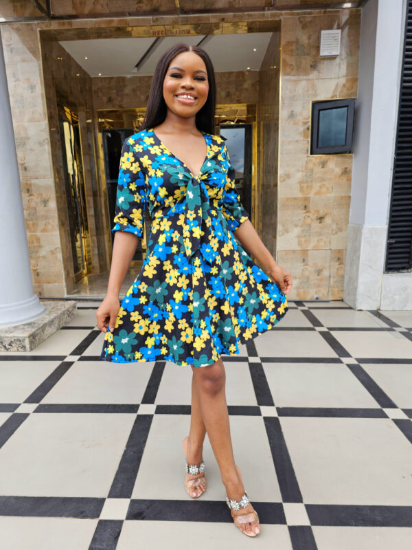 PRINT TIE FRONT SKATER DRESS