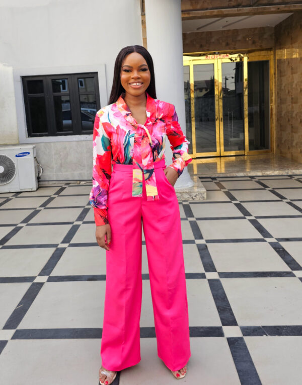PINK FLORAL BLOUSE & TROUSER SET