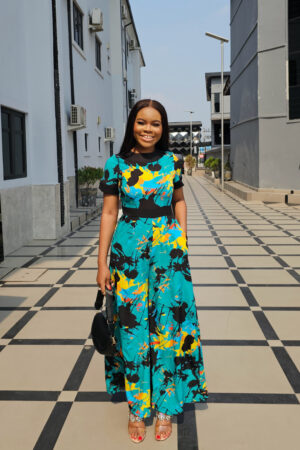 GREEN PRINT WIDE-LEG JUMPSUIT