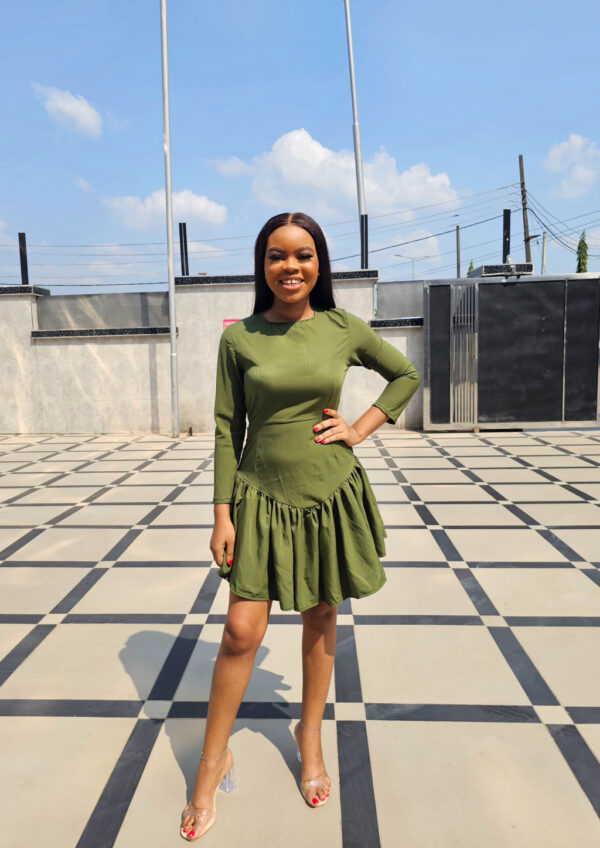 ARMY GREEN RUFFLE HEM DRESS