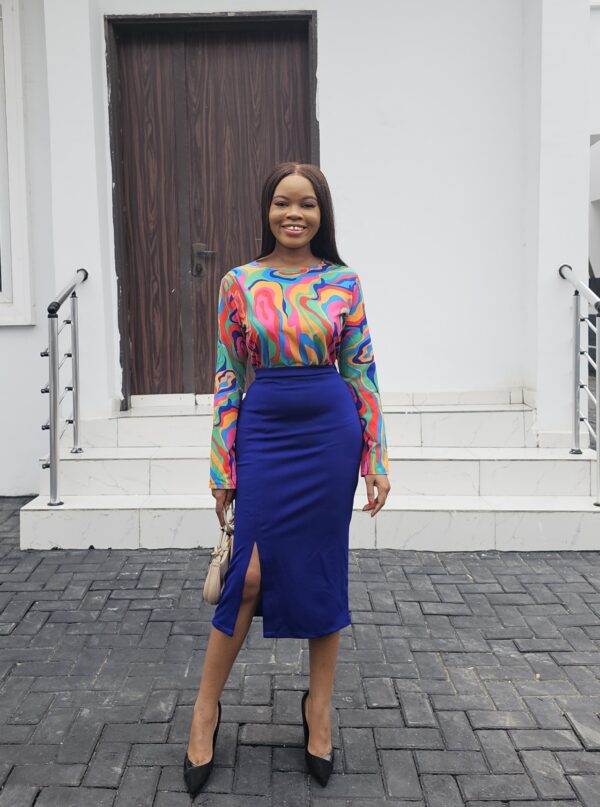 FRONT SLIT SKIRT & COLOURFUL BLOUSE CO-ORD - Image 3