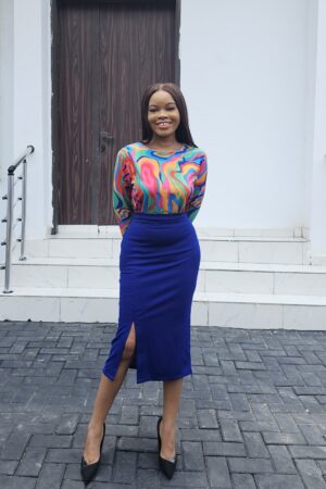 FRONT SLIT SKIRT & COLOURFUL BLOUSE CO-ORD