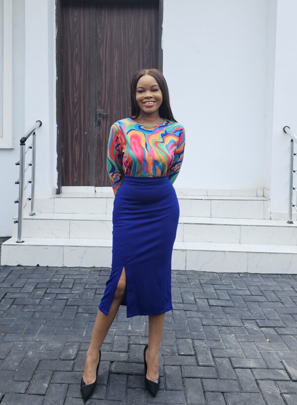 FRONT SLIT SKIRT & COLOURFUL BLOUSE CO-ORD