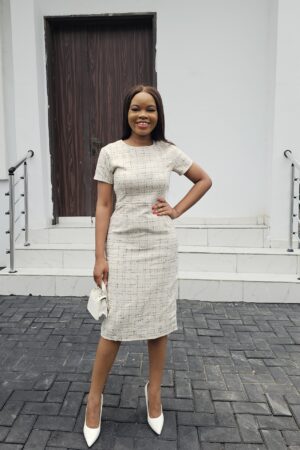 TWEED PRINT SHEATH DRESS