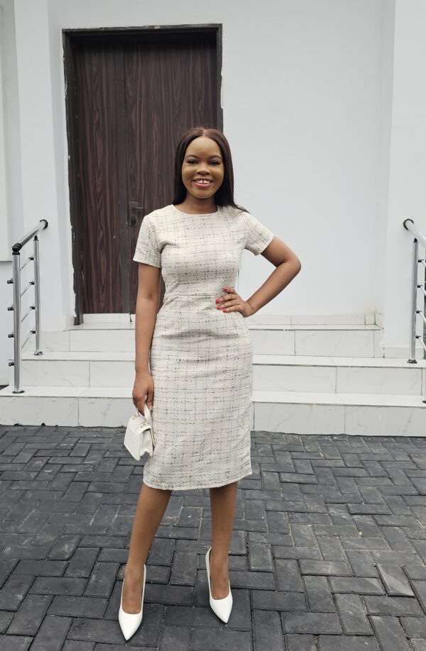 TWEED PRINT SHEATH DRESS