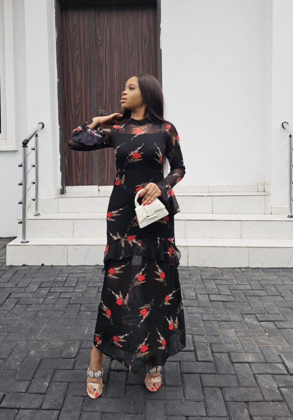 BLACK & RED MESH MAXI DRESS - Image 5