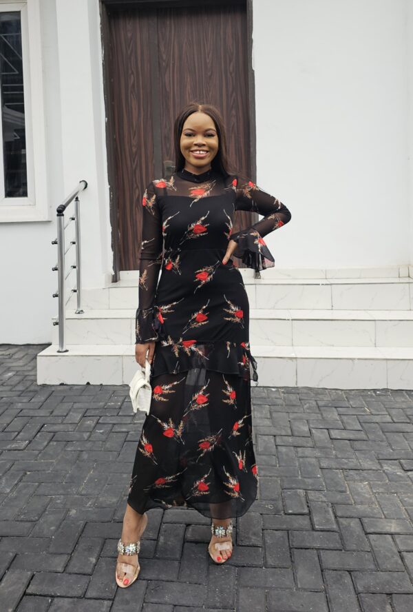 BLACK & RED MESH MAXI DRESS - Image 3
