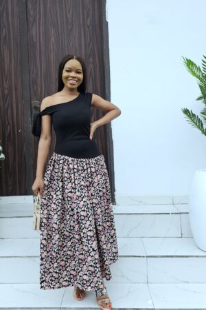 BLACK & PRINT MAXI DRESS
