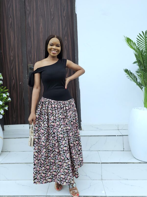 BLACK & PRINT MAXI DRESS