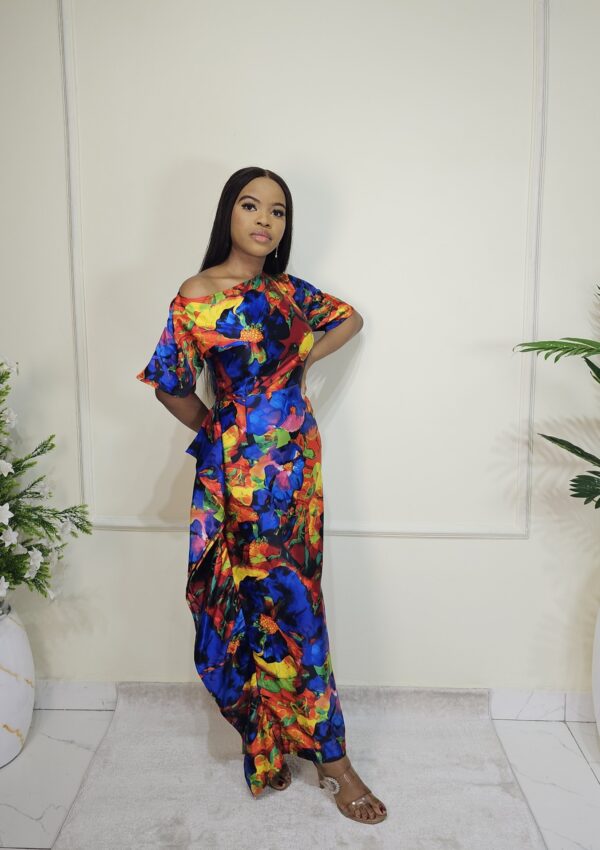 SILK FLORAL SIDE RUFFLE DRESS - Image 4
