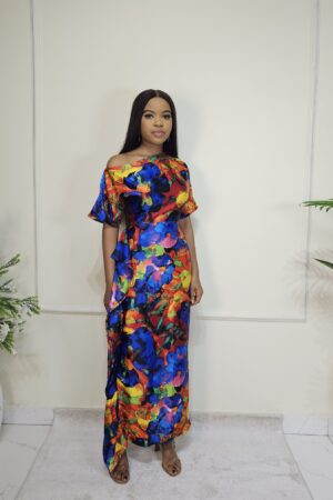 SILK FLORAL SIDE RUFFLE DRESS
