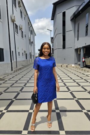 BLUE ORGANZA SHIFT DRESS