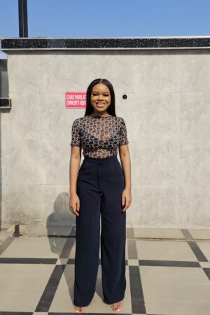 NAVY MESH PRINT CROP TOP