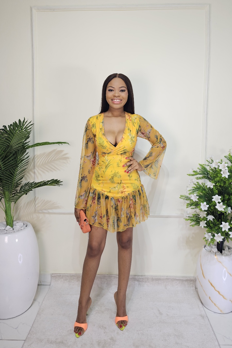 FLORAL MESH SURPLICE DRESS - Image 3