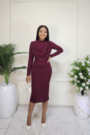 MAROON COWL NECK DRESS