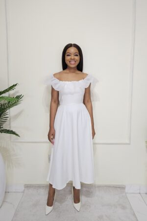 ORGANZA INSERT CREPE SKATER DRESS