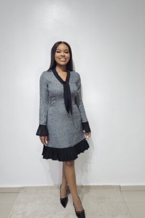 TWEED PLEATED HEM DRESS