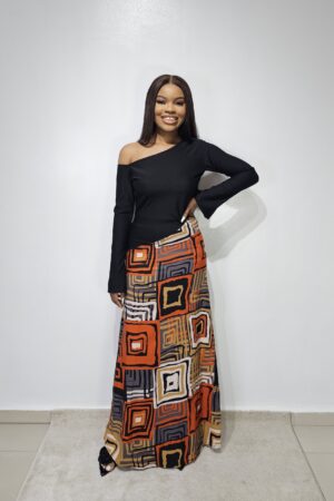 BLACK & PRINT MAXI DRESS