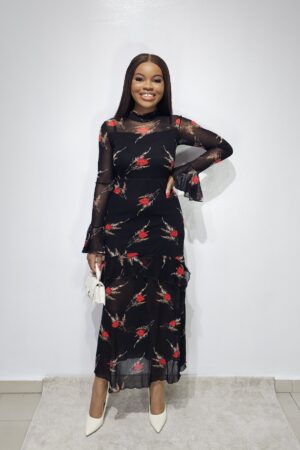BLACK & RED MESH MAXI DRESS