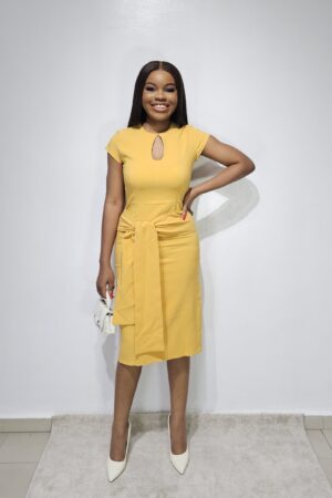 YELLOW SHEATH TIE-FRONT DRESS