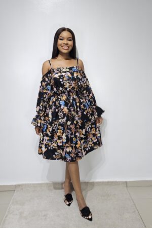 BLACK FLORAL MIDI DRESS