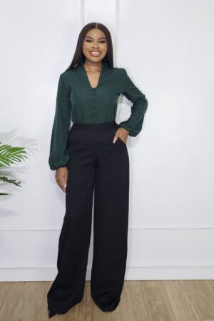 DARK GREEN FAUX BUTTON BLOUSE