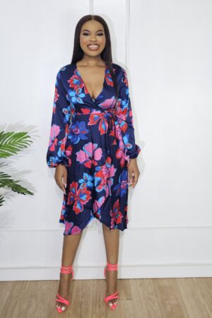 SILK FLORAL FREE WRAP DRESS