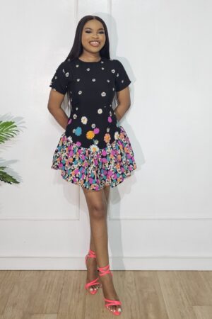 FLORAL MINI PINK BORDER HEM DRESS