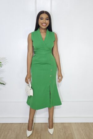 GREEN SLEEVELESS CREPE DRESS