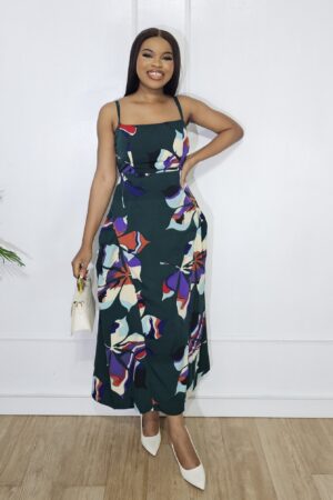 GREEN SIDE RUFFLE CAMI DRESS